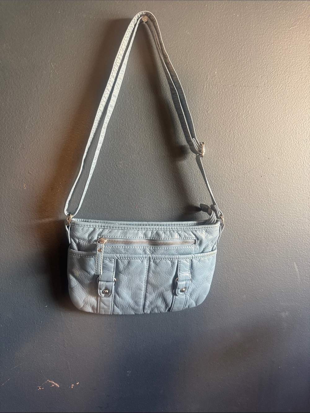 Bueno Quilted Light Blue Crossbody Bag with Front Zipper